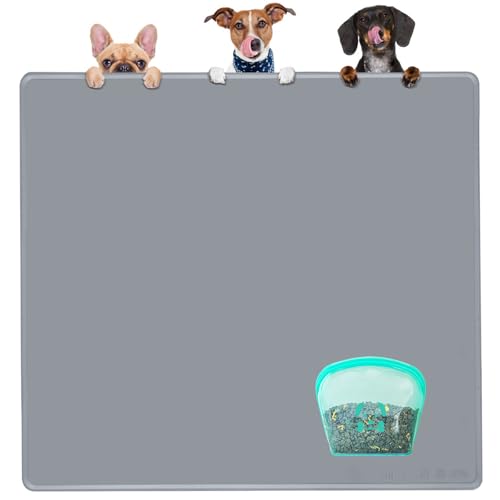 KVK Extra Extra Large Silicone Dog Food Mat 39.4×43.3in and 128oz Silicone Bag Set, Super Size Waterproof Pet Feeding Mat...
