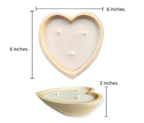 BestySuperStore 6” Heart Shaped Wooden Bowl Lavender Scented Soy Wax Candle - 3 Wicks 5 oz Decorative Dough Bowls Candles ...