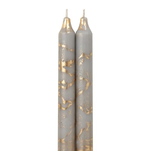 Northern Lights Candles - Premium Decorative Tapers - 12" 2PK - Stone w/Gold 73313