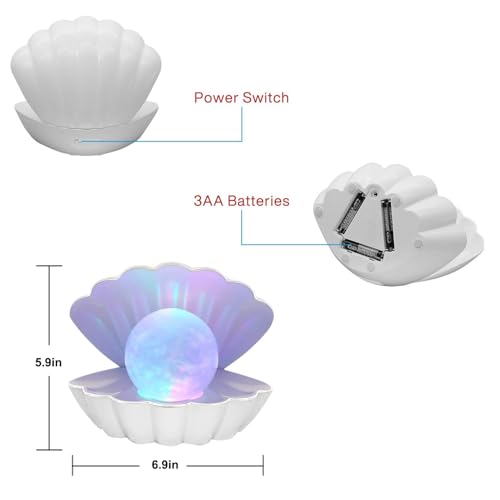 LKUA Shell Pearl Beach Themed Night Light, RGB 8 Colors Changing Mood Shell Pearl Lamps, Bedside LED Clamshell Portable Ni...