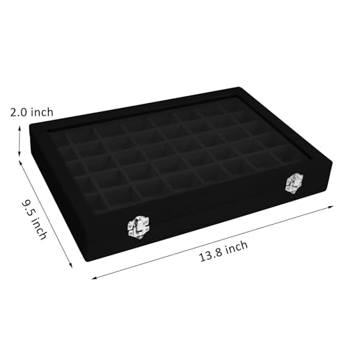 Vicoter Velvet Jewelry Tray 48 Compartments Jewelry Display Organizer with Transparent Cover Rings, Earrings, Necklaces, P...