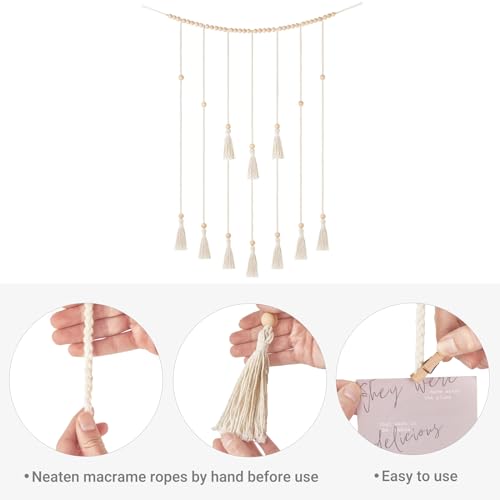 Mkono Macrame Hanging Photo Display Wall Decor with String Lights Boho Room Bedroom Wooden Beads Garland Picture Greeting ...