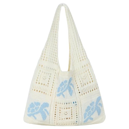 Topdear Crochet Tote Bag for Women, Aesthetic Crochet Mesh Beach Tote Bag, Summer Vacation Knitted Bag for Women Shoulder