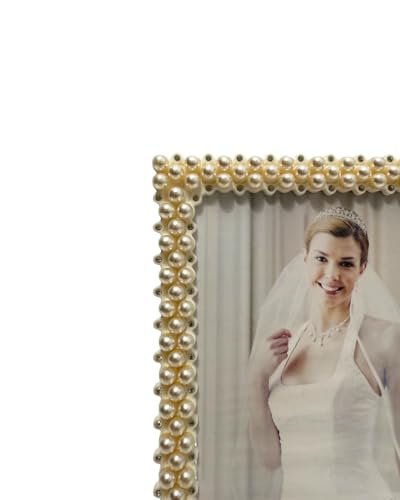 Elegant Pearl-Embellished Picture Frame, 6x8 Inches, Decorative Beaded Border for Wedding, romantic, family Photos
