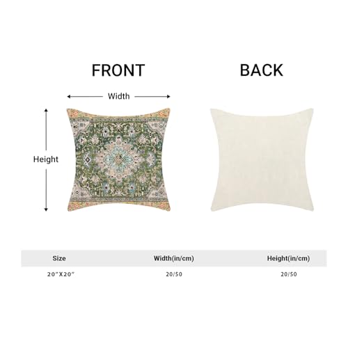 AEIOAE Boho Pillow Covers 20x20 Inch Set of 2,Carpet Pattern Throw Pillows Case,Sage Green Yellow Ethnic Design Outdoor De...