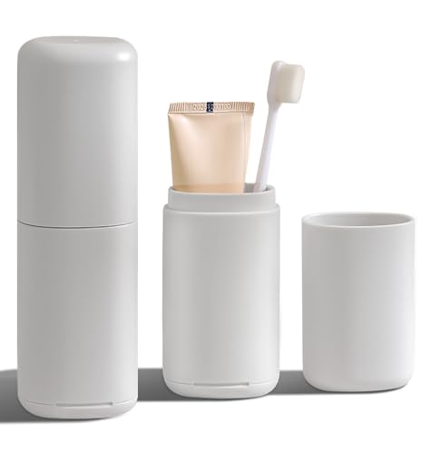 Portable Travel Toothbrush Case with Gargle Cup - Hard Shell Toothbrush Holder & Toothpaste Container, Detachable Bottom f...
