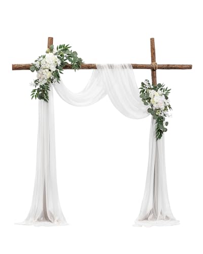 VEVOR Artificial Wedding Arch Flowers Kit, White Wedding Arch Flowers with Drapes Kit (Pack of 3) - 2 Pcs Floral Arrangeme...