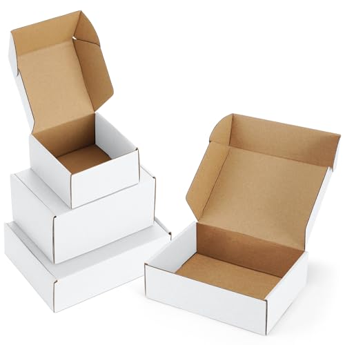 Poever Assorted-Sizes-Shipping-Boxes-45-Pack: 4x4x2 & 6x4x3 & 7x5x2 Small-Shipping-Boxes-Mailers, White Corrugated-Cardboa...