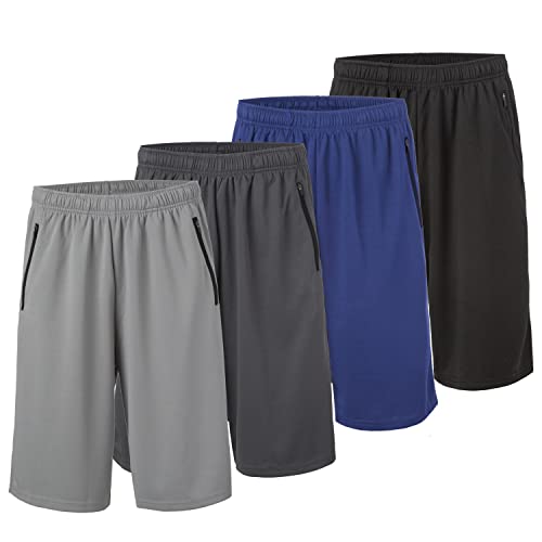 Essential Elements Men’s Athletic Shorts 4 Pack – Quick-Dry Moisture Wicking Basketball, Gym & Workout Shorts with Pockets