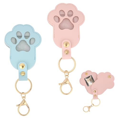 2pcs Pet Hair Collector Keychain, Paw Shaped Pet Fur Collection Memorial Keyring with Photo Holder DIY Keepsake Key Ring B...