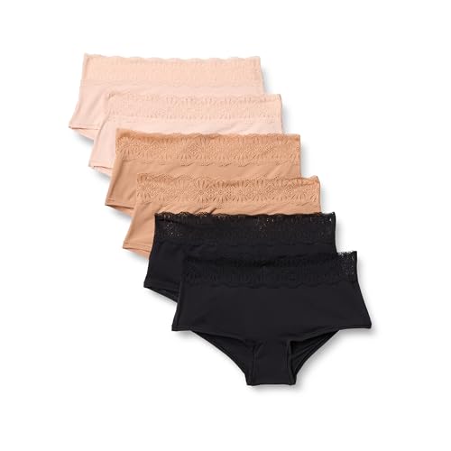 Amazon Essentials Women's Peached Microfiber Lace Trim Boyshort, Pack of 6