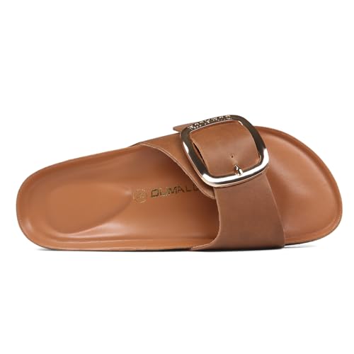 Dumalum Womens Slides Sandals Cork Footbed Flat Sandals Comfort Open Toe Buckle Flip Flops Slip On Home Slippers for Dress...