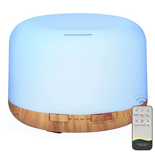 Oil Diffuser, 500ml Essential Oil Diffusers with 2 Mist Mode 4 Timers＆7 Ambient Light Waterless Auto Off, Diffusers Large ...