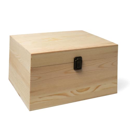 VIKOS Products 10.71x8x5.66-Inch Unfinished Wooden Box with Hinged Lid & Front Clasp for DIY Art Project Crafts Woodcraft ...