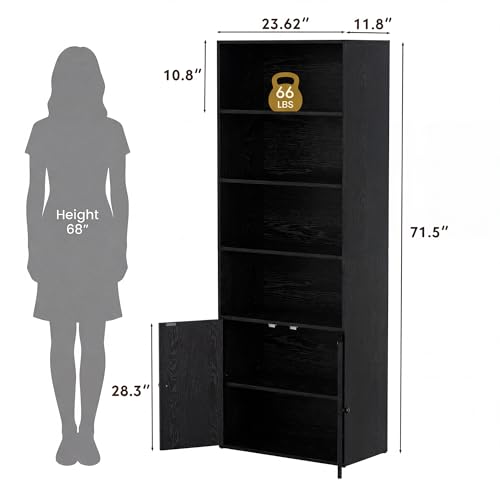 YESHOMY Farmhouse Bookshelf and Bookcase with Doors, Industrial Bookshelves and Bookcases Floor Standing Display 6-Tier Sh...