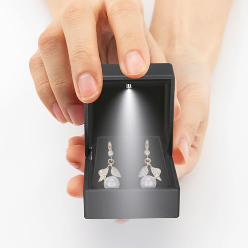 LED Stud Earring Jewelry Gift Box for Proposal, Wedding, Engagement，Birthday Luxury Jewelry Gift Box with LED Light, Jewel...