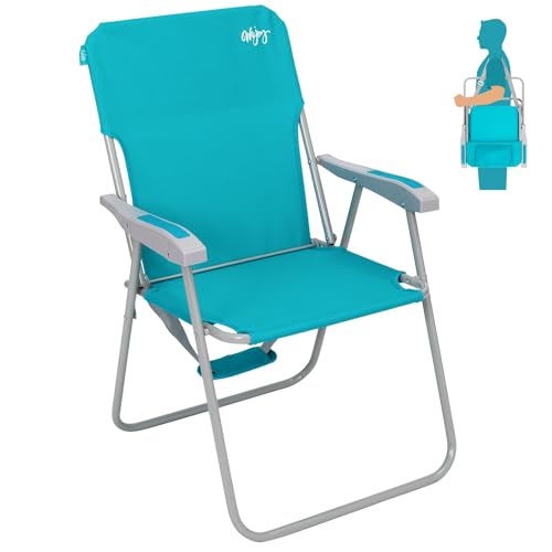 #WEJOY Folding Beach Chair for Adults, Lightweight Beach Chair with Shoulder Straps, High Back Camping Chairs with Hard Ar...