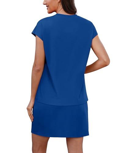 Sampeel Two Piece Skirt Sets for Women Summer Resort Wear Outfits Crew Neck Cap Sleeve Tops Tennis Skort with Pockets