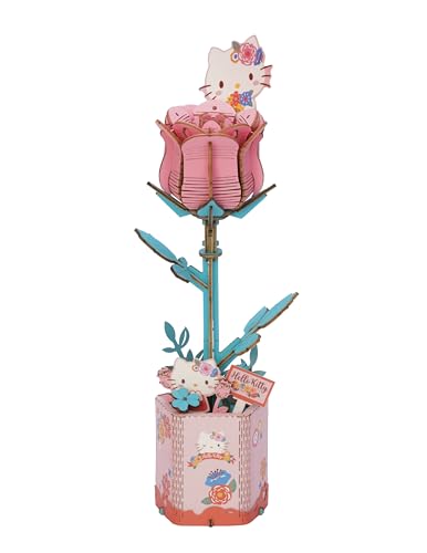 Hands Craft Hello Kitty and Friends Pink Rose 3D Wooden Puzzle Kit | DIY Flower Model | Arts & Crafts for Adults & Kids | ...
