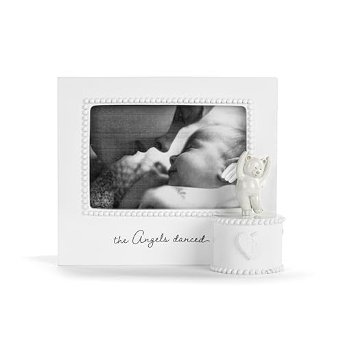 DEMDACO Musical Frames Collection Angels Danced White Beaded 8 x 7 Resin Keepsake Baby Picture Frame with Angel Bear Figur...