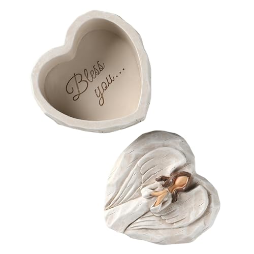 Hodao Angel Jewelry Box - Mothers Day Gifts for Mom Grandma, Heart Shaped Sculpted Keepsake Box with Guardian Angel Figuri...