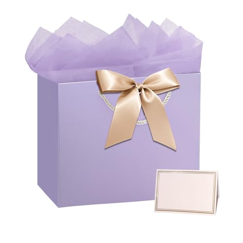 PrintGuru 13” Large Purple Gift Bag with Handles, Birthday Gift Bag with Tissue Paper and Greeting Card, Birthday Bag for ...