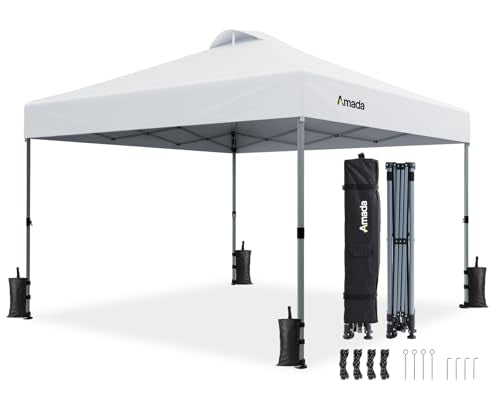 Amada 10x10 Pop Up Canopy - Center Lock One Push Instant Setup Wheeled Gazebo Outdoor Canopy Beach Tent with STO-N-Go Bag ...
