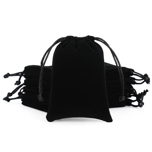 Tapleap Jewelry Bags, 12Pcs Black Velvet Coin Pouch, 3x4 Drawstring Bags, Wedding, For Wrapping Dnd Dice, Jewelry, Resin R...