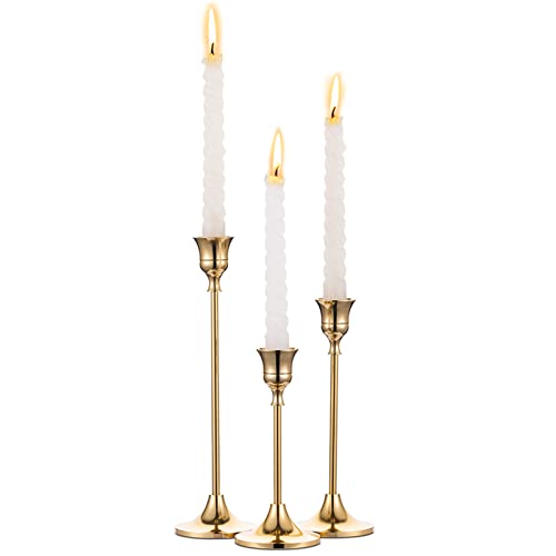 Candlestick Holders Taper Candle Holders, Set of 3 Candle Stick Holders Set, Brass Gold Candlestick Holder Set, Vintage Mo...