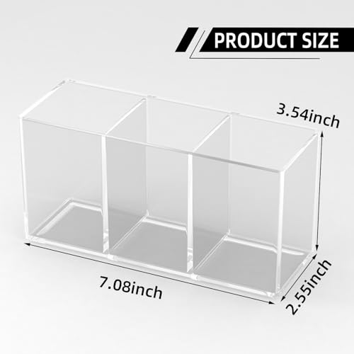 eieioo Acrylic Makeup Brush Holder, 2 Pack Clear Pencil Holder, Desk Accessories Holder with 3 Compartments, Brush Organiz...