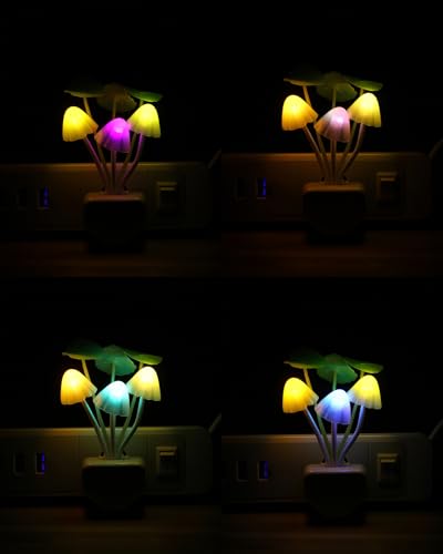 Rienar Sensor Led Night Light, Color Changing Plug-in LED Mushroom Dream Bed Lamp