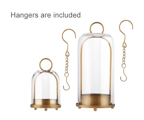 5" & 4" Wide Versatile Metal Candle Holder with Handmade Sturdy Glass Dome in Brass for Pillar Candle & Plants, 5.1" xH11....