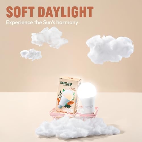 sunsy Shine - Full-Spectrum Flicker-Free A19 Sunlight Bulb for Humans - Boosts Energy, Mood, and Circadian Rhythm for Bett...