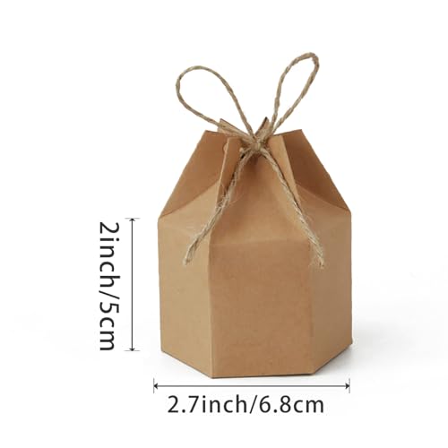 Lamantery 50Pack Mini Paper Gift Boxes Lantern Hexagon Kraft Paper Package Box with Twine Candy Chocolate Gift Packing Wra...