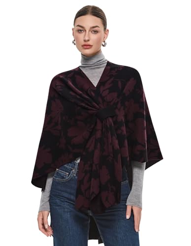 PULI Women's Elegant Shawl Wraps Soft Open Front Poncho Sweater for Spring Fall Winter