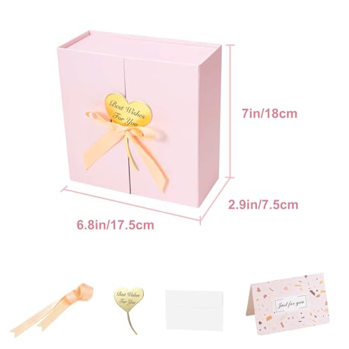 7x7x3 Inch Pink Gift Boxes with Lids, Small Pink Gift Box with Ribbon Card Fancy Gift Wrap Boxes for Anniversary, Bridal S...