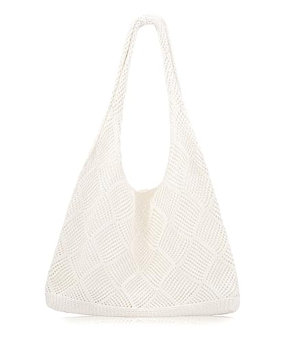 COOKOOKY Crochet Beach Tote bag Summer Beach Bag for Women Aesthetic Mesh Tote Bag Hippie Bag Knit Bag