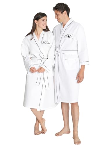 AW BRIDAL Mr and Mrs Waffle Knit Robe Set for Wedding Engagement Gifts, Anniversary Matching Robes for Couples, Women and Men