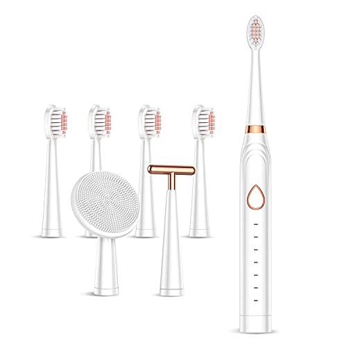 BTRICL Sonic Electric Toothbrush, USB Rechargeable Powerful Sonic Cleaning Tooth Brush with 6 Modes, 5 Brush Heads + 1 Fac...