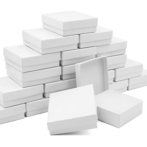 opaprain Cardboard Jewelry White Gift Boxes 20 Pack3.5×3.5×1 inches, its apply to displaying necklaces, rings, bracelets, ...