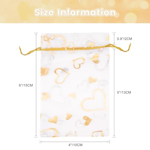 G2PLUS Valentines Gift Bags Organza 4x6in - 50Pcs Heart Organza Bags, Drawstring Sheer Mesh Jewelry Pouches Candy Bag for ...