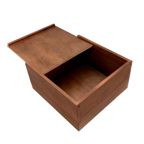 PIG AND TURTLE Large Wooden Box - 8x8x4 Inch Solid Wood Slide-Top Storage Box, Wooden Keepsake Chest with Lid, Decorative ...
