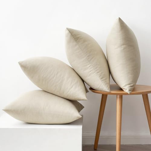 MIULEE Pack of 4 Decorative Outdoor Throw Pillow Covers Linen Waterproof Pillow Covers Farmhouse Cushion Cases for Patio G...