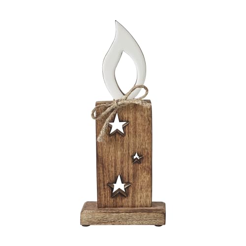 VHC Brands White Flame Natural Candle w/Stars Wooden Figurine 12x5x2