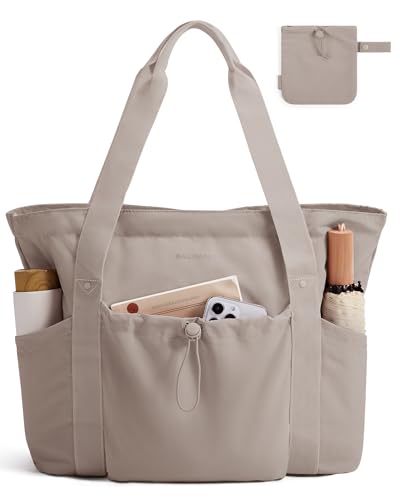 BAGSMART Foldable Tote Bag with Drawstring Bag, Large Tote Bag Shoulder Bag Top Handle Handbag for Travel, Work, Beach, Gym