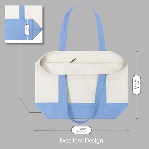 TOPDesign 1-Pack Canvas Tote Bag with an External Pocket, Reusable Grocery Shopping Bag, Top Zipper Closure, Daily Essenti...