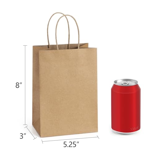 BagDream 200Pcs Gift Bags 5.25x3x8 Kraft Brown Paper Gift Bags with Handles Bulk, Small Paper Sacks for Birthday Wedding P...