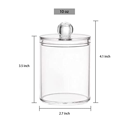DAPOWER 2 Pack Qtip Holder Storage Canister for Cotton Ball, Cotton Swab, Pads, Floss; 10-Ounce Clear Plastic Apothecary J...