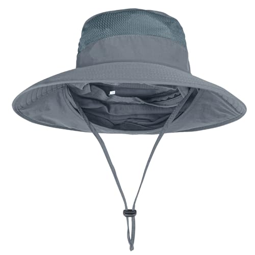 Sun Hats for Men Women Fishing Hat UPF 50+ Breathable Wide Brim Bucket Hats Summer UV Protection Safari Hat with Neck Flap