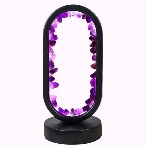Runyangshi Crystal Lamp Amethyst Raw Stone Ellipse Night Lamp Natural Healing Crystal Night Light Table Lamp Base USB Port...